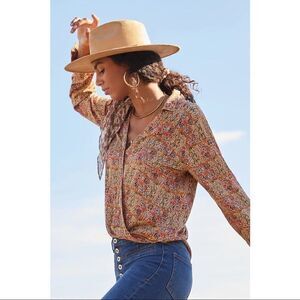 NEW Anthropologie Pilcro Tisha Surplice Patch Pocket Long-Sleeve Blouse Medium